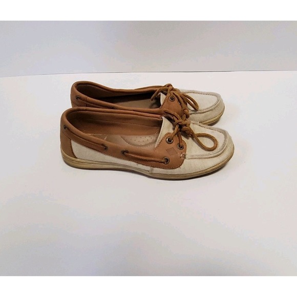 Sperry Other - Womens Sperry Canvas and Leather Topsider Boat Shoes Size 7M Brown/Beige